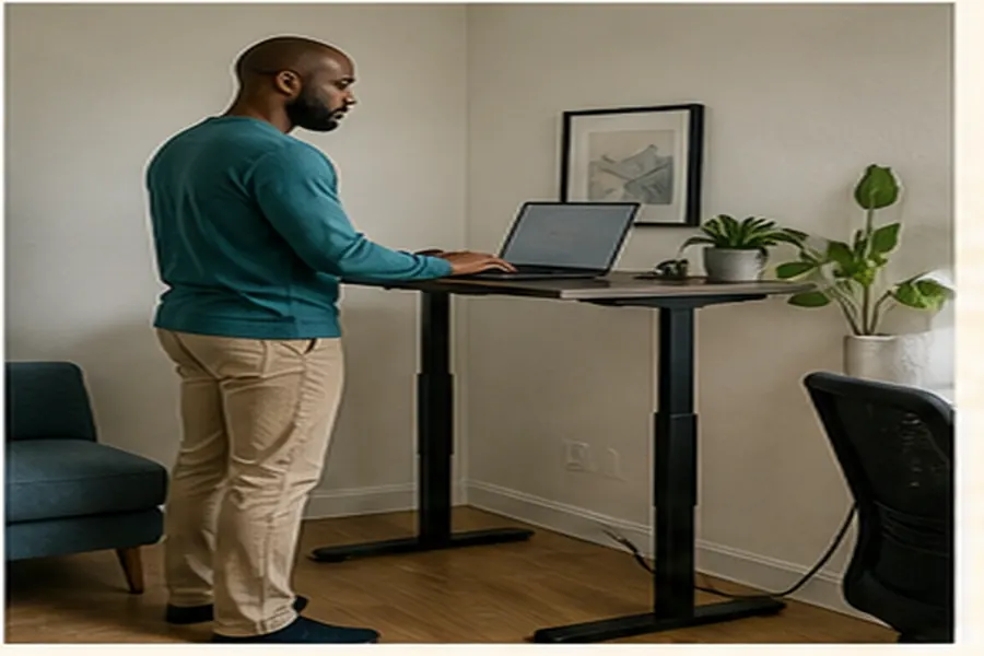 Contextual view illustrating how to measure a desk setup
